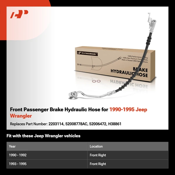 Front Passenger Brake Hydraulic Hose for 1990-1995 Jeep Wrangler