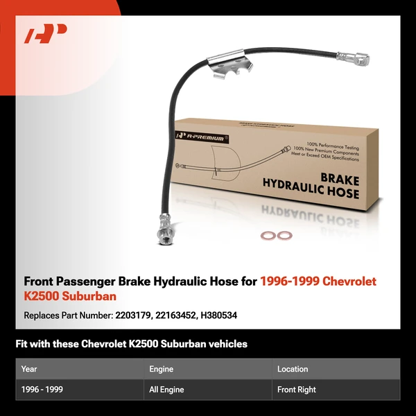Front Passenger Brake Hydraulic Hose for 1996-1999 Chevrolet K2500 Suburban