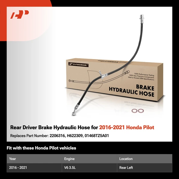 Rear Driver Brake Hydraulic Hose for 2016-2021 Honda Pilot