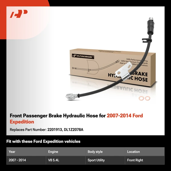Front Passenger Brake Hydraulic Hose for 2007-2014 Ford Expedition