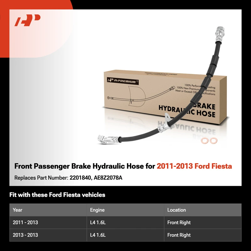 Front Passenger Brake Hydraulic Hose for 2011-2013 Ford Fiesta