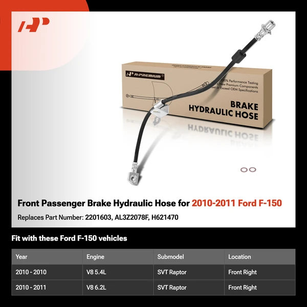 Front Passenger Brake Hydraulic Hose for 2010-2011 Ford F-150