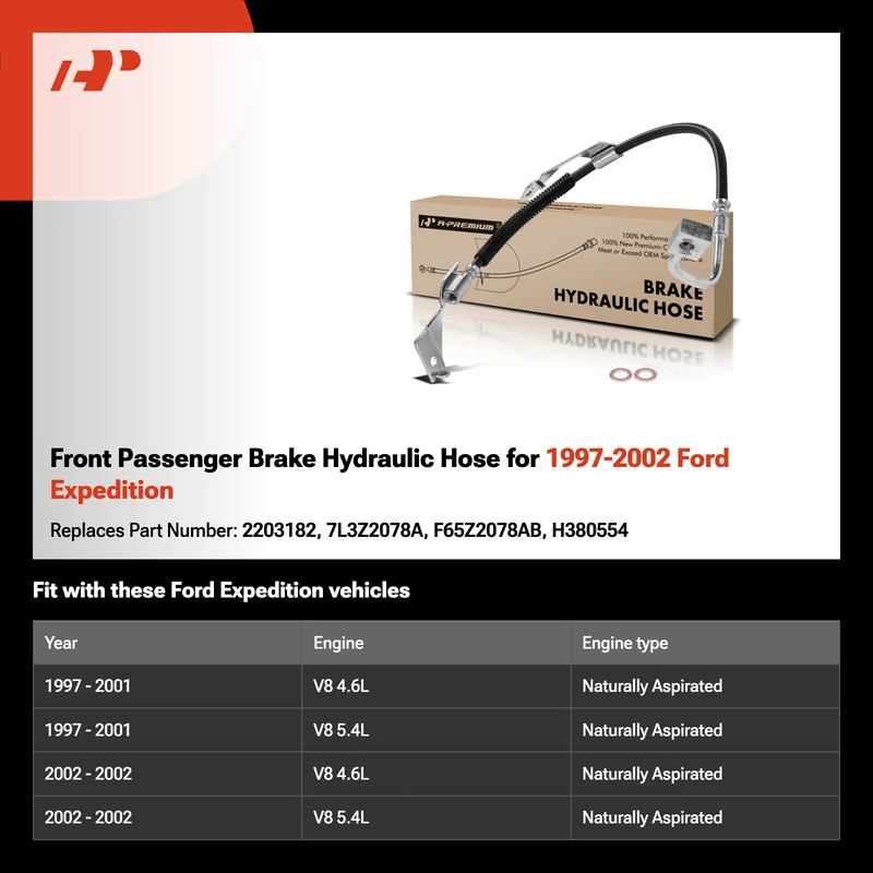 Front Passenger Brake Hydraulic Hose for 1997-2002 Ford Expedition