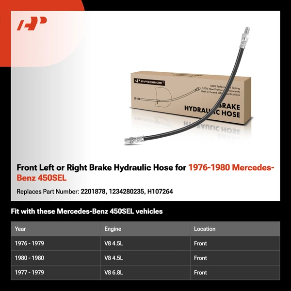 Front Left or Right Brake Hydraulic Hose for 1976-1980 Mercedes-Benz 450SEL