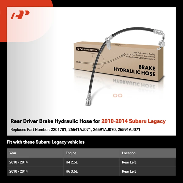 Rear Driver Brake Hydraulic Hose for 2010-2014 Subaru Legacy