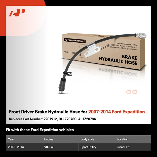 Front Driver Brake Hydraulic Hose for 2007-2014 Ford Expedition