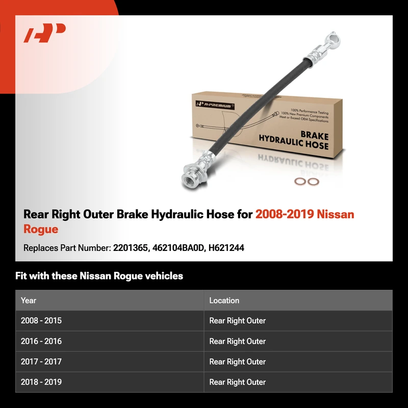 Rear Right Outer Brake Hydraulic Hose for 2008-2019 Nissan Rogue