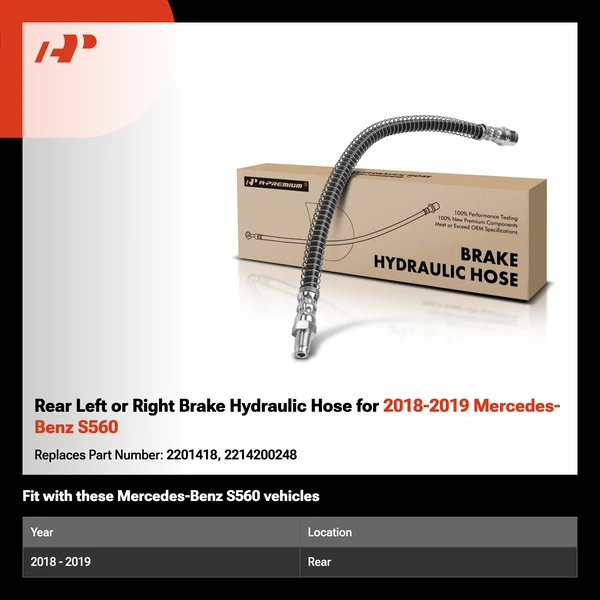 Rear Left or Right Brake Hydraulic Hose for 2018-2019 Mercedes-Benz S560
