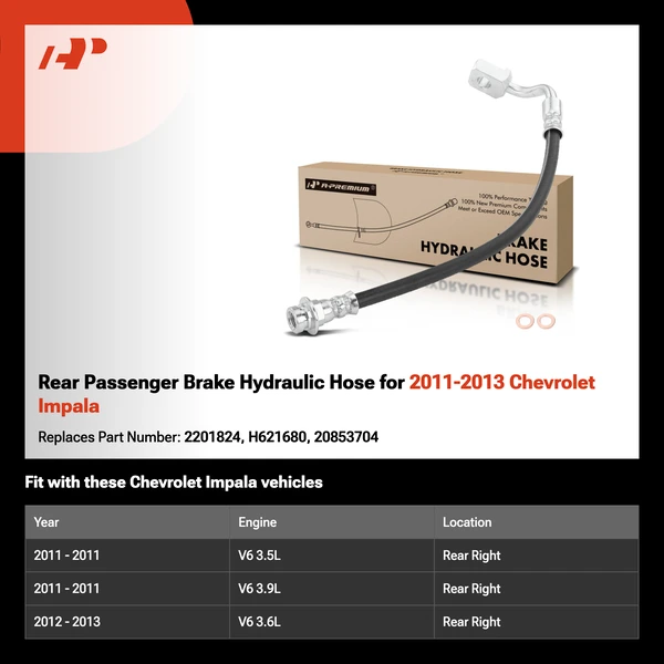 Rear Passenger Brake Hydraulic Hose for 2011-2013 Chevrolet Impala