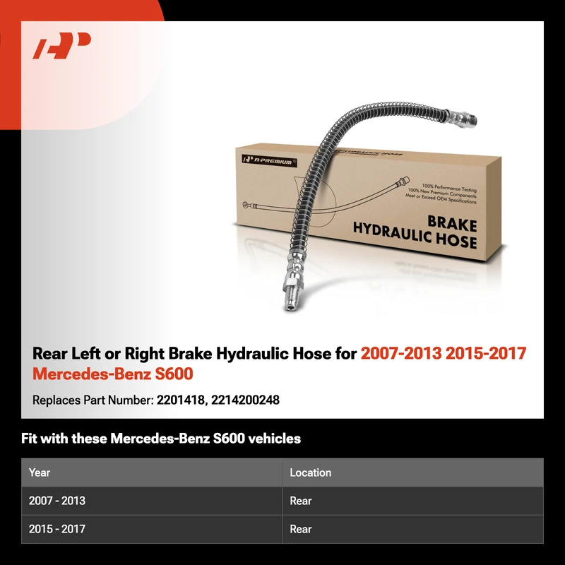 Rear Left or Right Brake Hydraulic Hose for 2007-2013 2015-2017 Mercedes-Benz S600