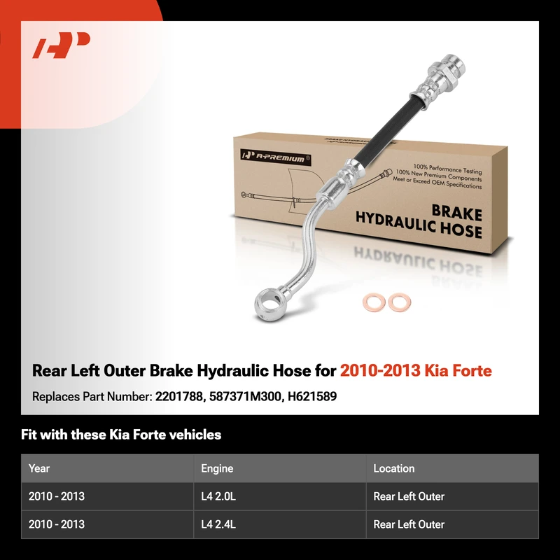 Rear Left Outer Brake Hydraulic Hose for 2010-2013 Kia Forte