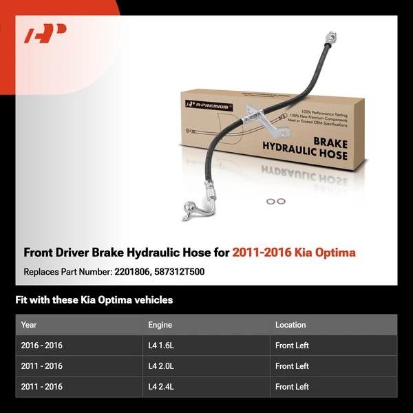 Front Driver Brake Hydraulic Hose for 2011-2016 Kia Optima
