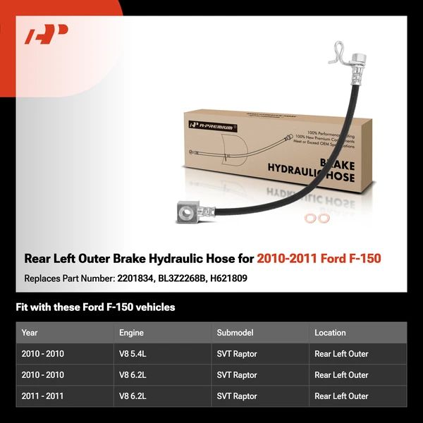 Rear Left Outer Brake Hydraulic Hose for 2010-2011 Ford F-150