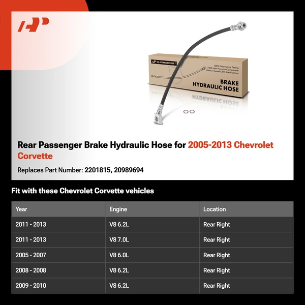 Rear Passenger Brake Hydraulic Hose for 2005-2013 Chevrolet Corvette