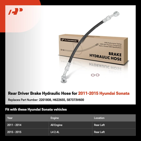 Rear Driver Brake Hydraulic Hose for 2011-2015 Hyundai Sonata