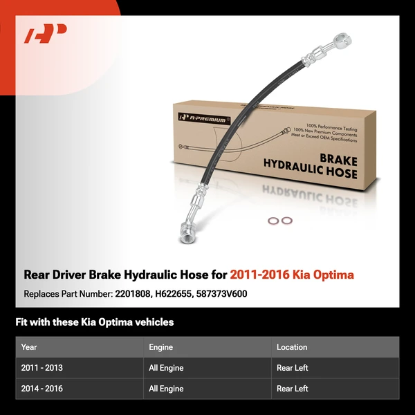 Rear Driver Brake Hydraulic Hose for 2011-2016 Kia Optima