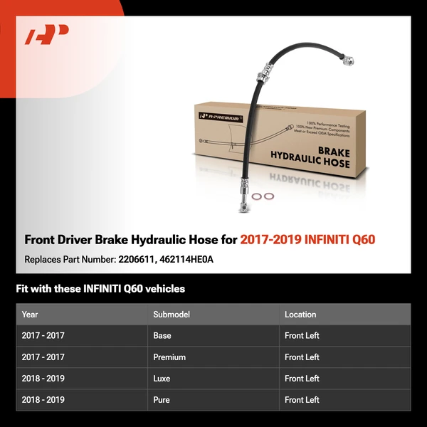 Front Driver Brake Hydraulic Hose for 2017-2019 INFINITI Q60