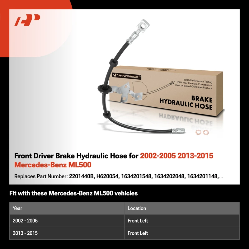 Front Driver Brake Hydraulic Hose for 2002-2005 2013-2015 Mercedes-Benz ML500