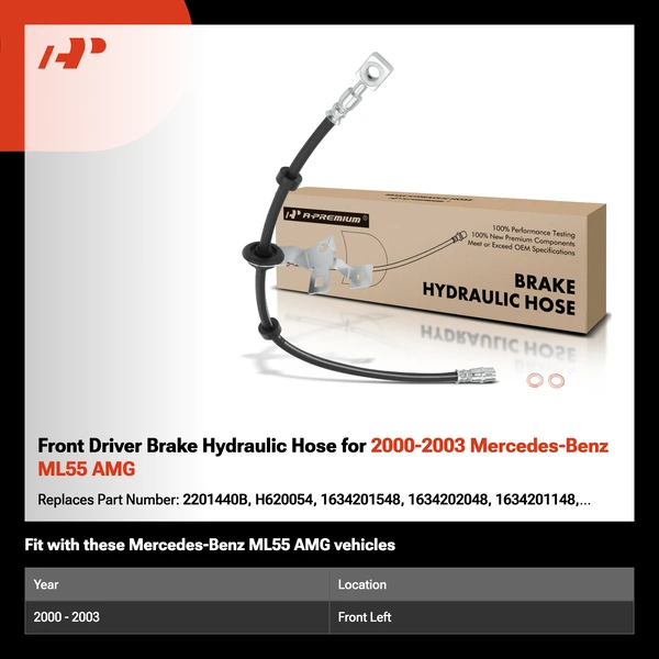 Front Driver Brake Hydraulic Hose for 2000-2003 Mercedes-Benz ML55 AMG