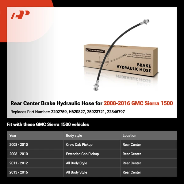 Rear Center Brake Hydraulic Hose for 2008-2016 GMC Sierra 1500