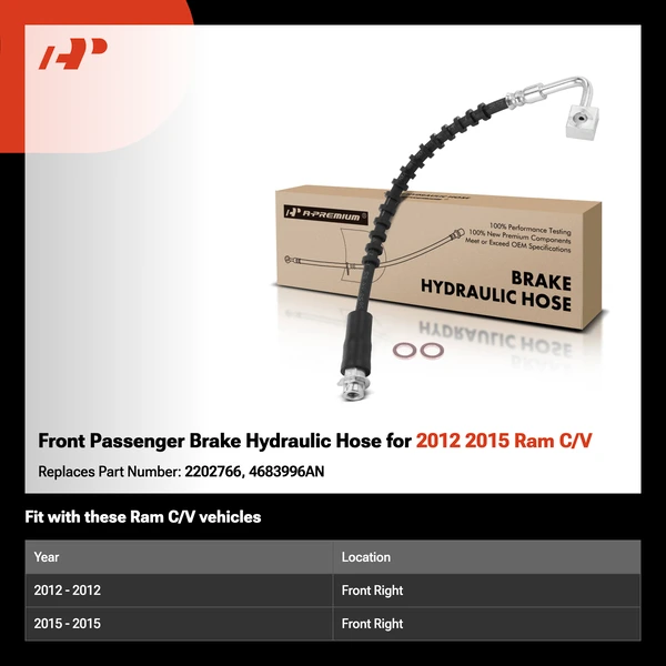 Front Passenger Brake Hydraulic Hose for 2012 2015 Ram C/V