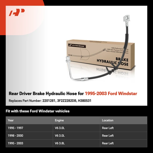 Rear Driver Brake Hydraulic Hose for 1995-2003 Ford Windstar