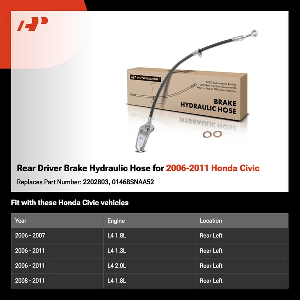 Rear Driver Brake Hydraulic Hose for 2006-2011 Honda Civic