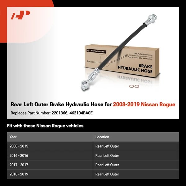 Rear Left Outer Brake Hydraulic Hose for 2008-2019 Nissan Rogue