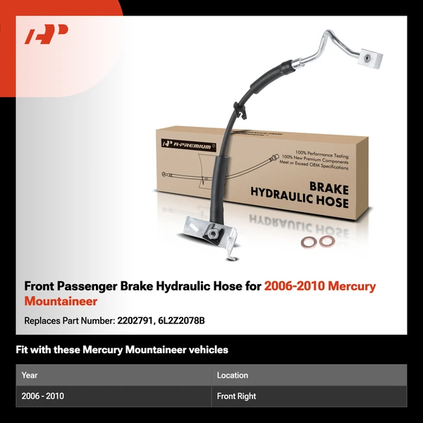 Front Passenger Brake Hydraulic Hose for 2006-2010 Mercury Mountaineer