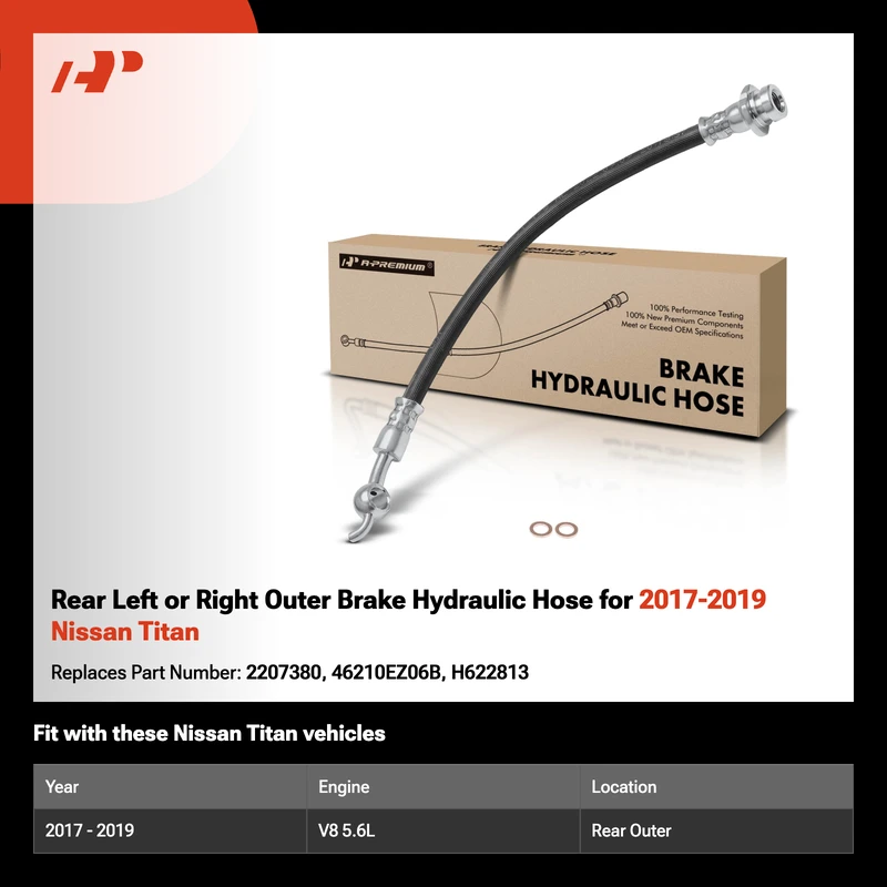 Rear Left or Right Outer Brake Hydraulic Hose for 2017-2019 Nissan Titan