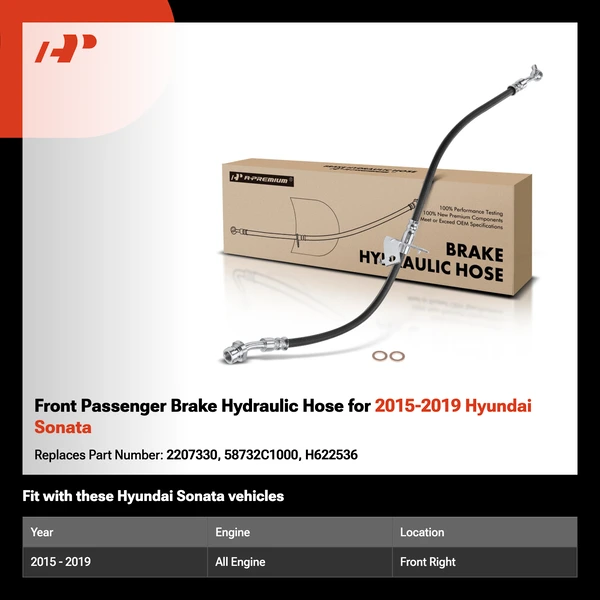 Front Passenger Brake Hydraulic Hose for 2015-2019 Hyundai Sonata