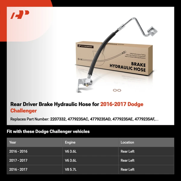 Rear Driver Brake Hydraulic Hose for 2016-2017 Dodge Challenger