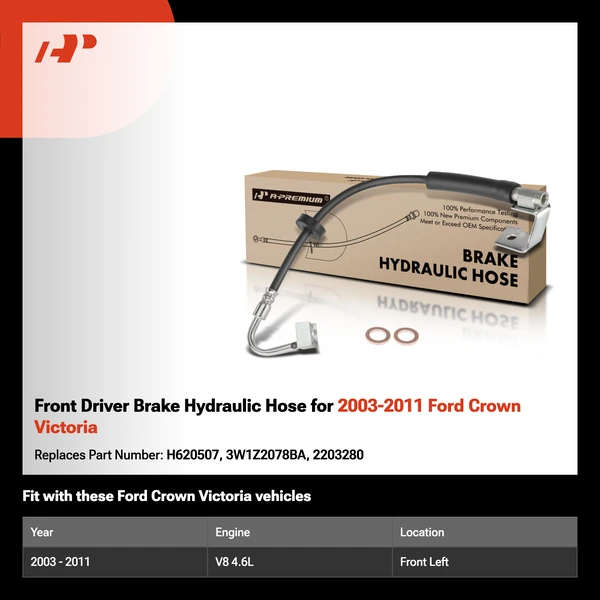 Front Driver Brake Hydraulic Hose for 2003-2011 Ford Crown Victoria
