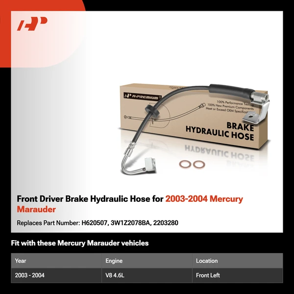 Front Driver Brake Hydraulic Hose for 2003-2004 Mercury Marauder