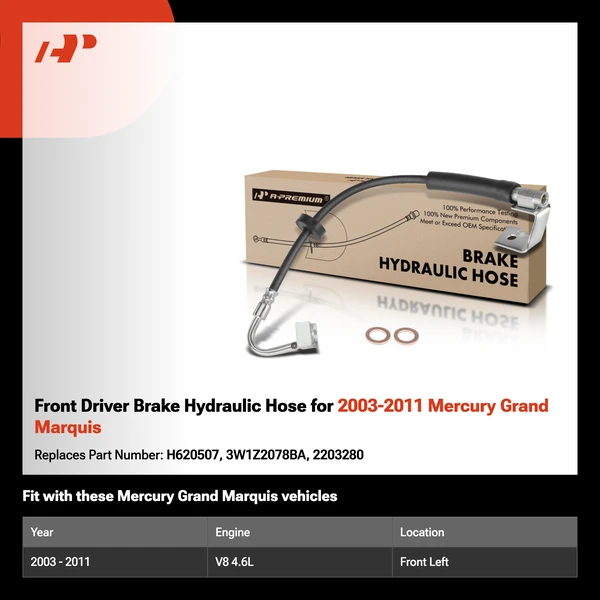 Front Driver Brake Hydraulic Hose for 2003-2011 Mercury Grand Marquis