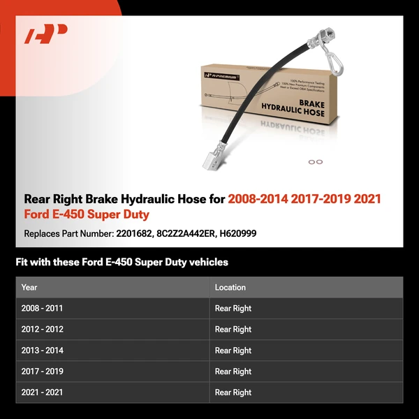 Rear Right Brake Hydraulic Hose for 2008-2014 2017-2019 2021 Ford E-450 Super Duty