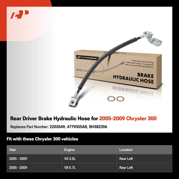 Rear Driver Brake Hydraulic Hose for 2005-2009 Chrysler 300