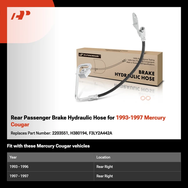 Rear Passenger Brake Hydraulic Hose for 1993-1997 Mercury Cougar