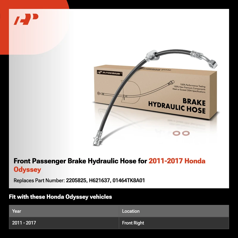 Front Passenger Brake Hydraulic Hose for 2011-2017 Honda Odyssey