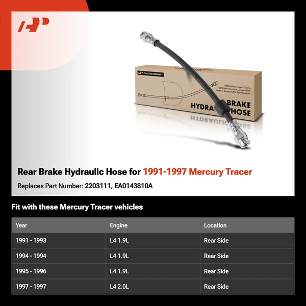Rear Brake Hydraulic Hose for 1991-1997 Mercury Tracer