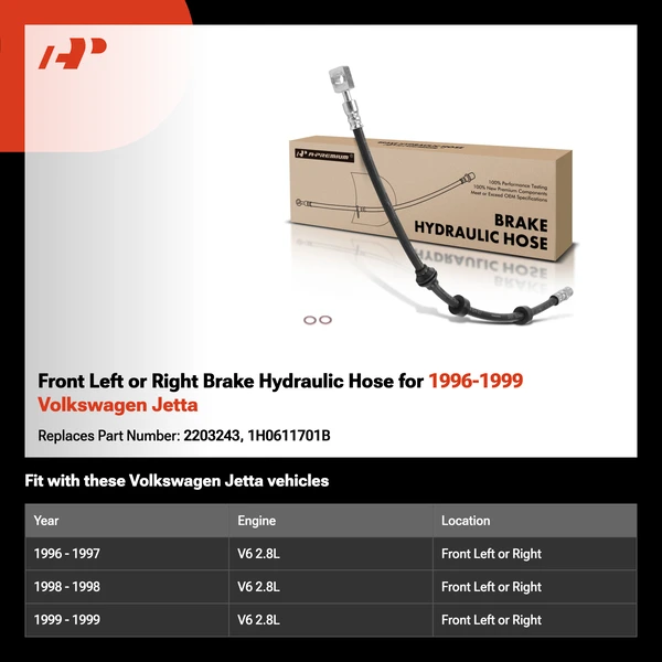 Front Left or Right Brake Hydraulic Hose for 1996-1999 Volkswagen Jetta