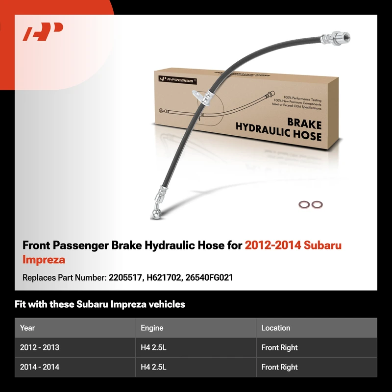 Front Passenger Brake Hydraulic Hose for 2012-2014 Subaru Impreza