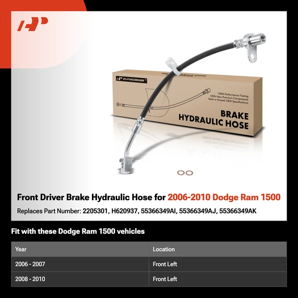 Front Driver Brake Hydraulic Hose for 2006-2010 Dodge Ram 1500
