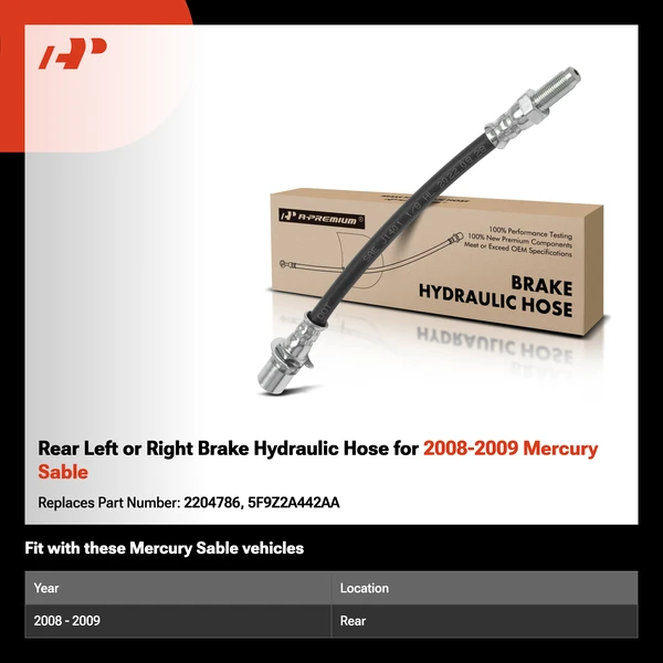 Rear Left or Right Brake Hydraulic Hose for 2008-2009 Mercury Sable