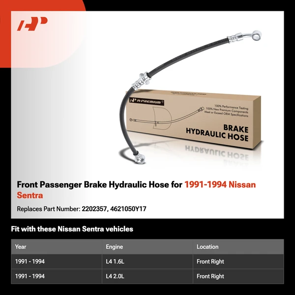 Front Passenger Brake Hydraulic Hose for 1991-1994 Nissan Sentra