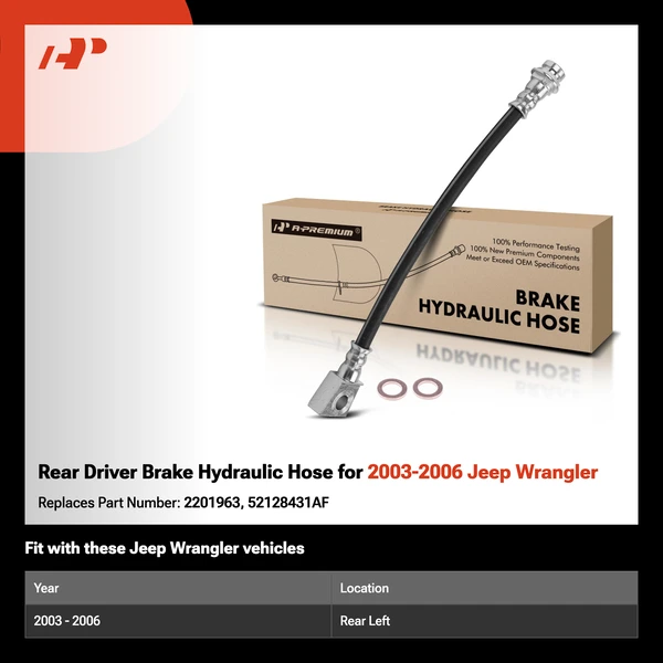 Rear Driver Brake Hydraulic Hose for 2003-2006 Jeep Wrangler