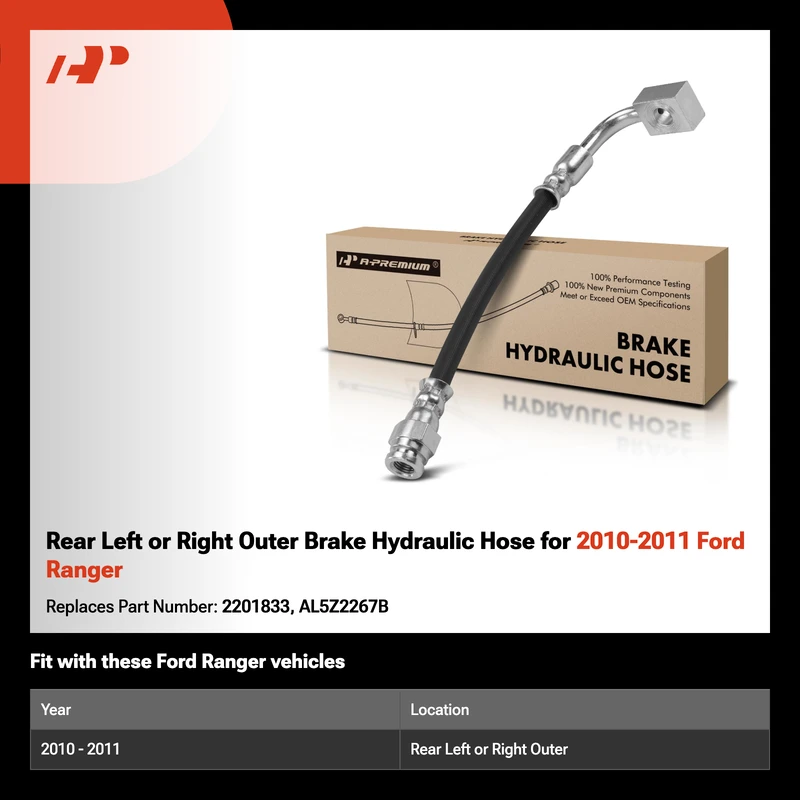 Rear Left or Right Outer Brake Hydraulic Hose for 2010-2011 Ford Ranger