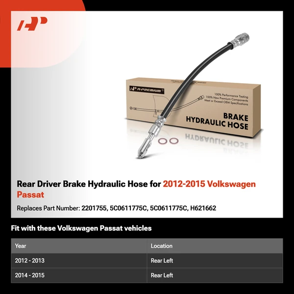 Rear Driver Brake Hydraulic Hose for 2012-2015 Volkswagen Passat