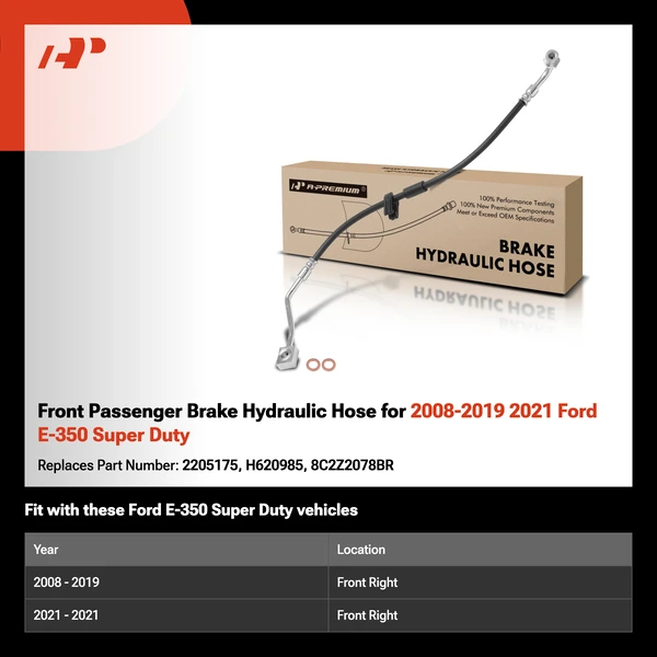 Front Passenger Brake Hydraulic Hose for 2008-2019 2021 Ford E-350 Super Duty