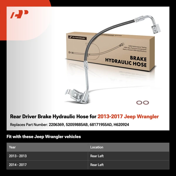 Rear Driver Brake Hydraulic Hose for 2013-2017 Jeep Wrangler